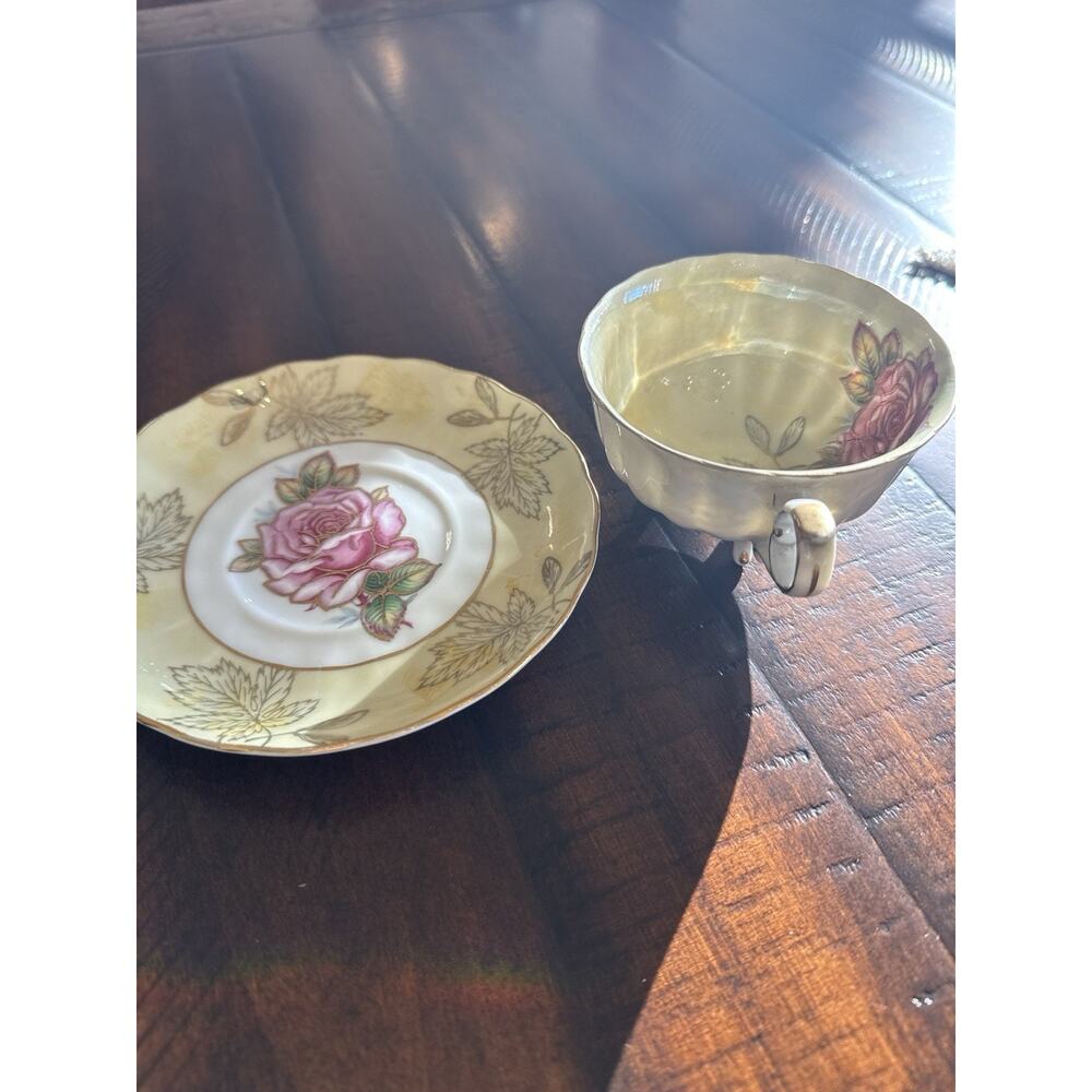 Vintage LM Royal Halsey Pink Rose/ Gold Trim Tea Cup and Saucer
